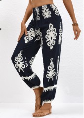 Navy bottoms,Tribal bottoms,Smocked Tribal Print Navy Jogger Elastic Waist Pants