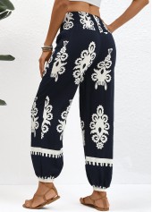 Navy bottoms,Tribal bottoms,Smocked Tribal Print Navy Jogger Elastic Waist Pants