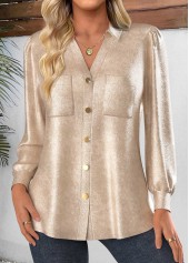 ROTITA Button Champagne Tunic Long Sleeve Shirt