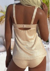 Champagne swimwear,Plain Color swimwear,ROTITA Hot Stamping Wide Strap Champagne Tankini Set