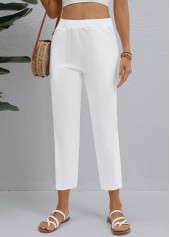 White bottoms,Plain Color bottoms,ROTITA White Elastic Waist High Waisted Pants