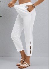ROTITA White Elastic Waist High Waisted Pants