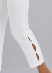 White bottoms,Plain Color bottoms,ROTITA White Elastic Waist High Waisted Pants