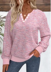 Rotita Button Dazzle Sweatshirt mit buntem Aufdruck und geteiltem Halsausschnitt hellrosa