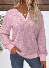Light Pink tops,Dazzle Colorful tops,ROTITA Button Dazzle Colorful Print Light Pink Split Neck Sweatshirt