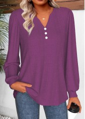 Purple tops,Plain Color tops,ROTITA Split Purple Long Sleeve Tunic T Shirt