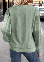 Green tops,Plaid tops,ROTITA Button Plaid Green Split Neck Long Sleeve Sweatshirt