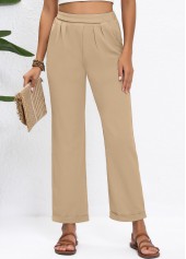 Light Camel bottoms,Plain Color bottoms,Light Camel High Waisted Straight Leg Elastic Waist Pants