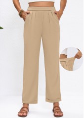 pantalon taille haute droit à taille élastique couleur camel clair