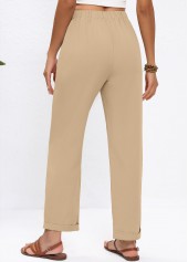 Light Camel bottoms,Plain Color bottoms,Light Camel High Waisted Straight Leg Elastic Waist Pants