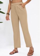 Light Camel bottoms,Plain Color bottoms,Light Camel High Waisted Straight Leg Elastic Waist Pants