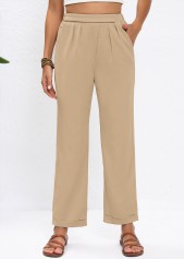 Light Camel bottoms,Plain Color bottoms,Light Camel High Waisted Straight Leg Elastic Waist Pants