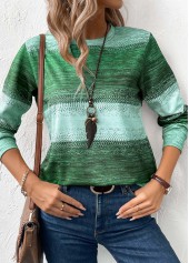 Green tops,Tribal tops,ROTITA Patchwork Tribal Print Green Round Neck Sweatshirt