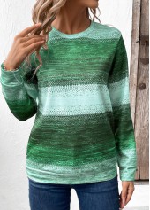 Green tops,Tribal tops,ROTITA Patchwork Tribal Print Green Round Neck Sweatshirt