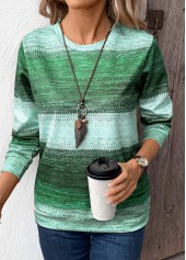 Green tops,Tribal tops,ROTITA Patchwork Tribal Print Green Round Neck Sweatshirt