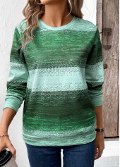 Green tops,Tribal tops,ROTITA Patchwork Tribal Print Green Round Neck Sweatshirt