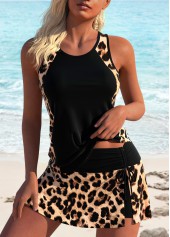 ROTITA Ruched Detail Black Leopard Tankini Set
