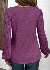Purple tops,Plain Color tops,ROTITA Button Purple V Neck Long Sleeve T Shirt