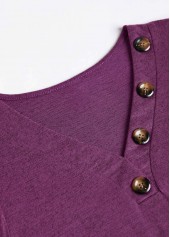 Purple tops,Plain Color tops,ROTITA Button Purple V Neck Long Sleeve T Shirt
