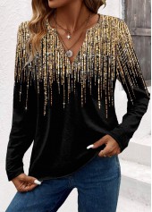 Rotita – Langärmliges T-Shirt mit V-Ausschnitt und Ombre-Gold