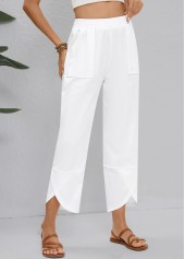 White bottoms,Plain Color bottoms,Straight Leg Elastic Waist White High Waisted Pants