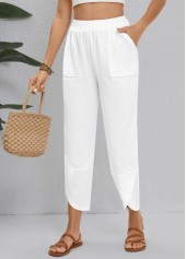 White bottoms,Plain Color bottoms,Straight Leg Elastic Waist White High Waisted Pants