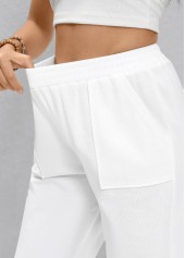 White bottoms,Plain Color bottoms,Straight Leg Elastic Waist White High Waisted Pants
