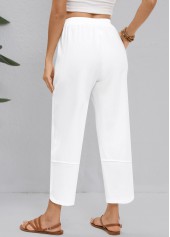 White bottoms,Plain Color bottoms,Straight Leg Elastic Waist White High Waisted Pants