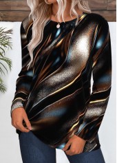 Rotita Dazzle – T-Shirt mit Rundhalsausschnitt und buntem Aufdruck in dunklem Kaffee