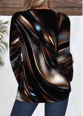 Dark Coffee tops,Dazzle Colorful tops,ROTITA Dazzle Colorful Print Dark Coffee Round Neck T Shirt