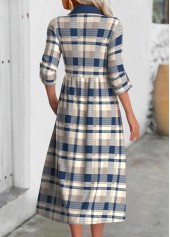 Multi Color dresses,Plaid dresses,Geometric dresses,Everyday dresses,Casual dresses,ROTITA Button Plaid Multi Color Shirt Collar Long Sleeve Dress