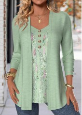 Rotita-Knopf mit geometrischem Druck hellgrün gefälschtes zweiteiliges Twinset