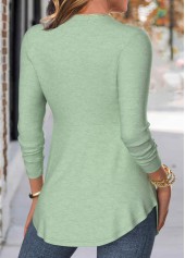 Light Green tops,Geometric tops,ROTITA Button Geometric Print Light Green Fake Two Piece Twinset