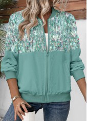 Sage Green tops,Dazzle Colorful tops,ROTITA Zipper Dazzle Colorful Print Sage Green Track Jacket