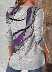 Dark Purple tops,Geometric tops,ROTITA Criss Cross Geometric Print Light Grey Marl T Shirt
