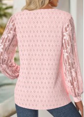 Light Pink tops,Plain Color tops,ROTITA Lace Light Pink Asymmetrical Neck Long Sleeve T Shirt