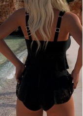 Black swimwear,Plain Color swimwear,ROTITA Lace V Neck Black Tankini Set