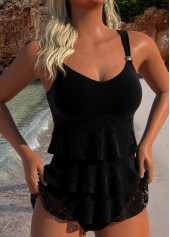 ensemble tankini noir à col en V en dentelle rotita