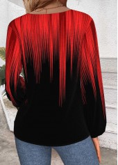 Red tops,Ombre tops,ROTITA Embroidery Ombre Red V Neck Long Sleeve T Shirt