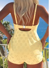 Yellow swimwear,Plain Color swimwear,ROTITA Jacquard Detail Bandeau Yellow Tankini Set