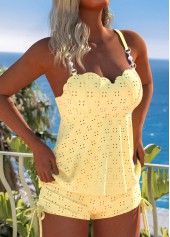 Yellow swimwear,Plain Color swimwear,ROTITA Jacquard Detail Bandeau Yellow Tankini Set
