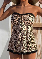 Light Camel swimwear,Leopard swimwear,Animal Print swimwear,ROTITA Lace Light Camel Leopard Tankini Top