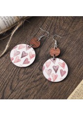 Light Pink jewelry,Heart jewelry,Round Light Pink Wood Heart Print Earrings