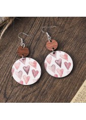 Light Pink jewelry,Heart jewelry,Round Light Pink Wood Heart Print Earrings