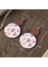 Light Pink jewelry,Heart jewelry,Round Light Pink Wood Heart Print Earrings