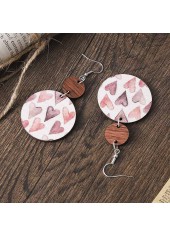 Light Pink jewelry,Heart jewelry,Round Light Pink Wood Heart Print Earrings
