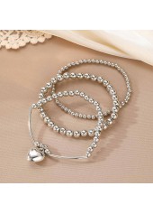 Silver jewelry,Heart jewelry,Heart Silver Beaded Alloy Bracelet Set