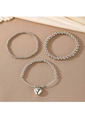 Silver jewelry,Heart jewelry,Heart Silver Beaded Alloy Bracelet Set