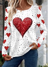 ROTITA Valentine's Day Print White Round Neck T Shirt