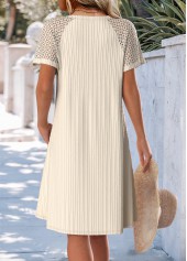 Beige dresses,Plain Color dresses,Everyday dresses,Casual dresses,ROTITA Jacquard Beige A Line V Neck Short Sleeve Dress